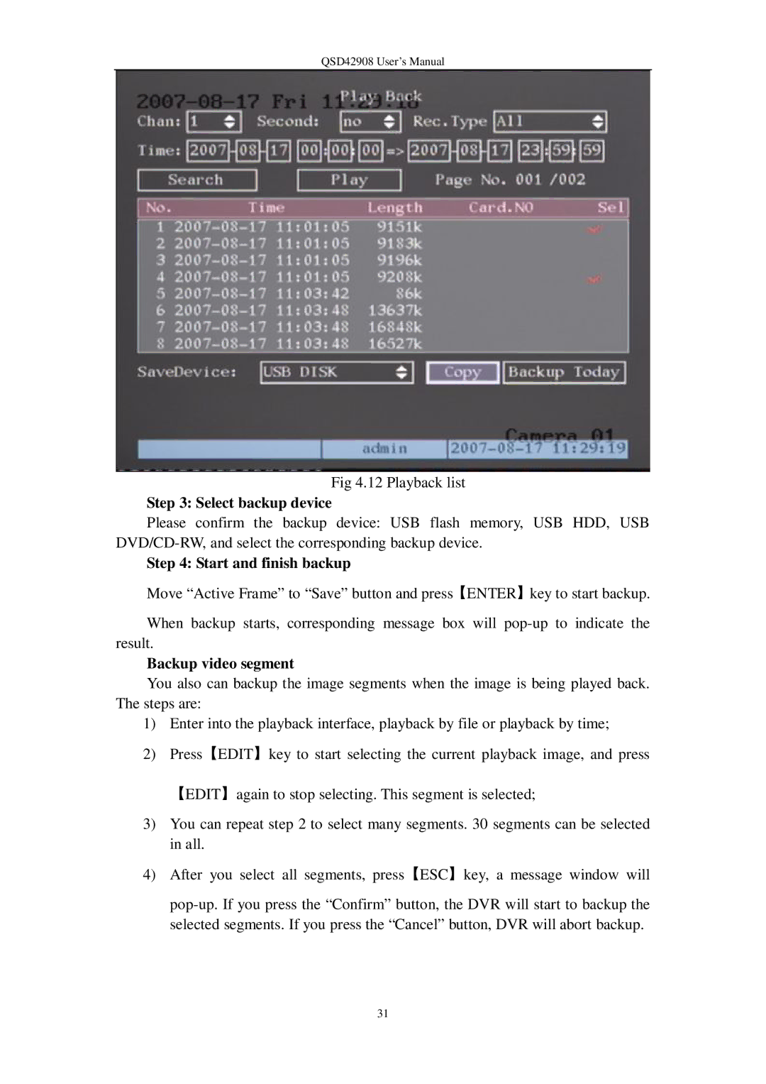 Q-See QSD42908 user manual Select backup device 