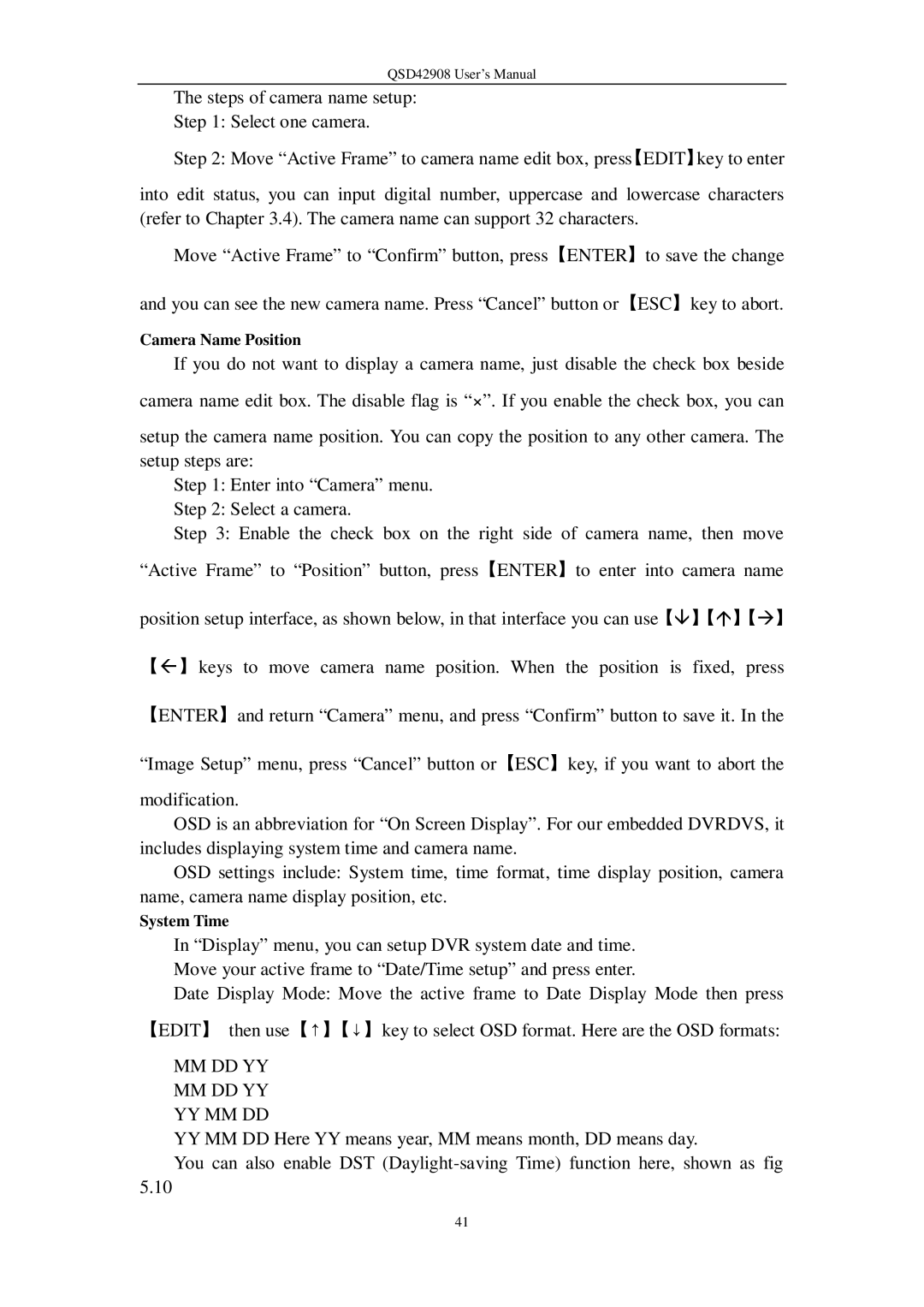 Q-See QSD42908 user manual Camera Name Position, System Time 