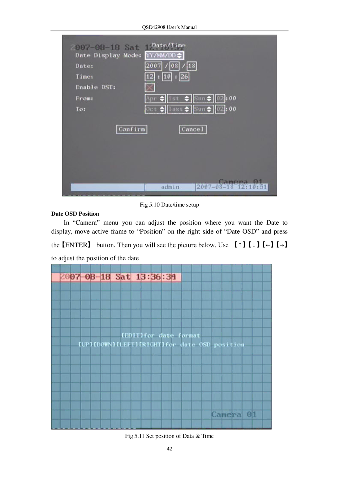 Q-See QSD42908 user manual Date OSD Position 