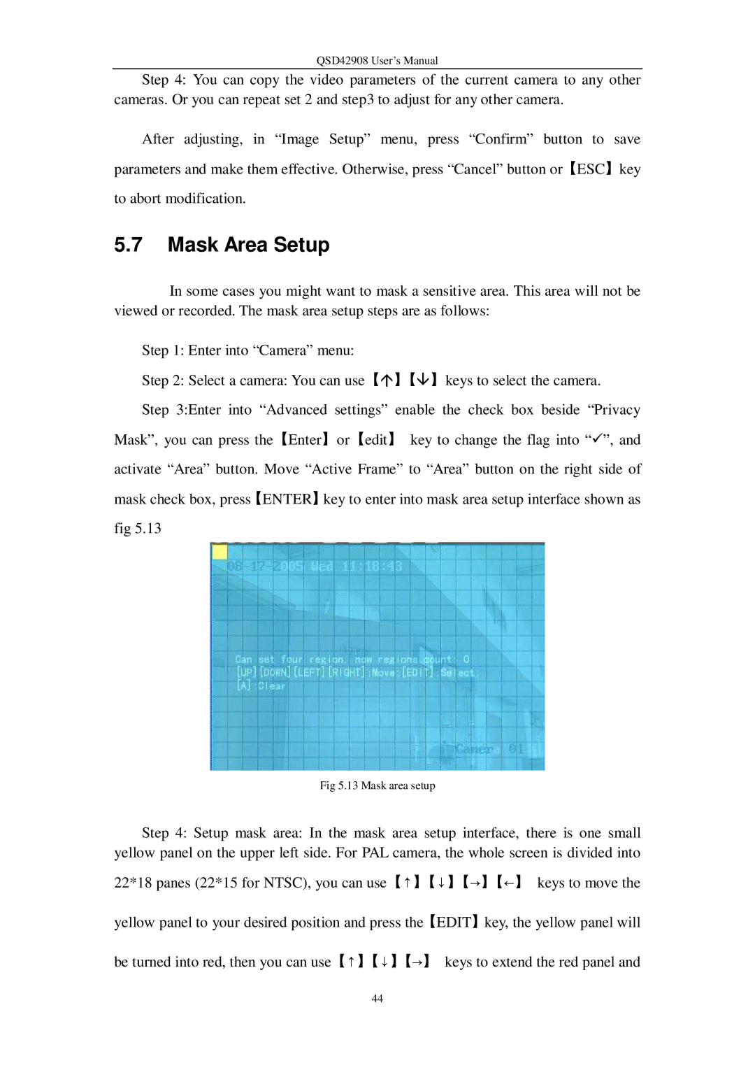 Q-See QSD42908 user manual Mask Area Setup 