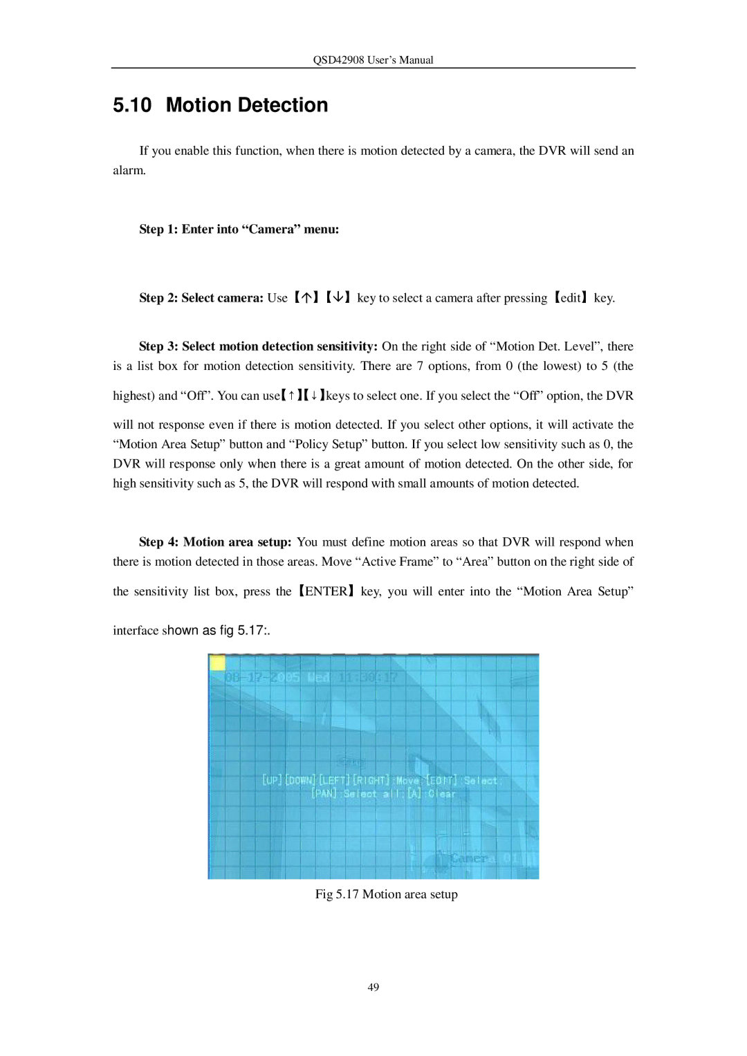 Q-See QSD42908 user manual Motion Detection, Interface shown as fig 