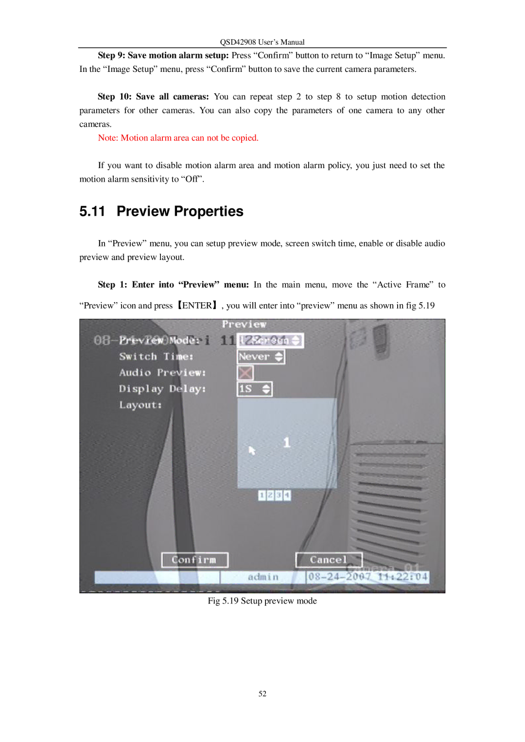 Q-See QSD42908 user manual Preview Properties 