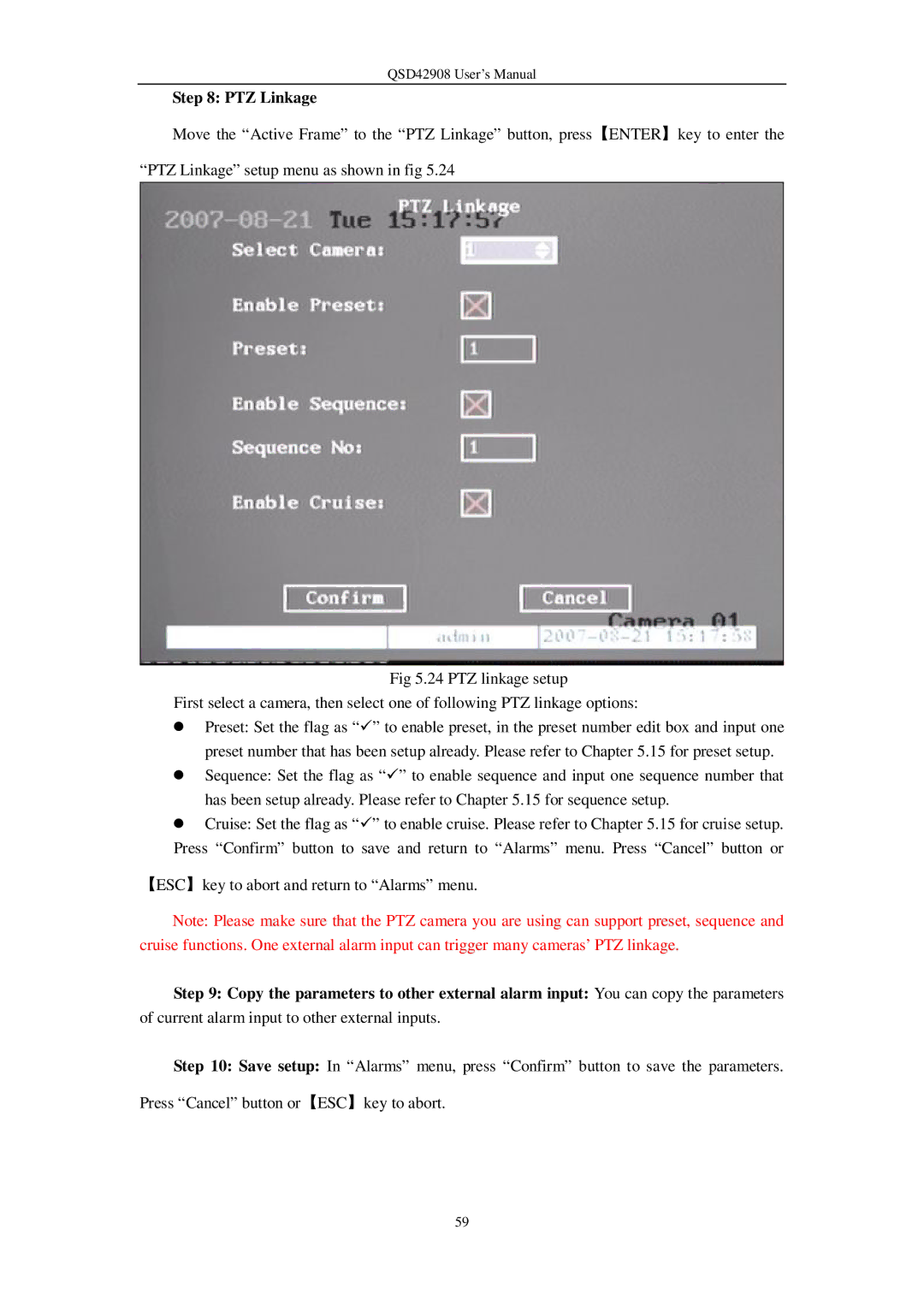 Q-See QSD42908 user manual PTZ Linkage 