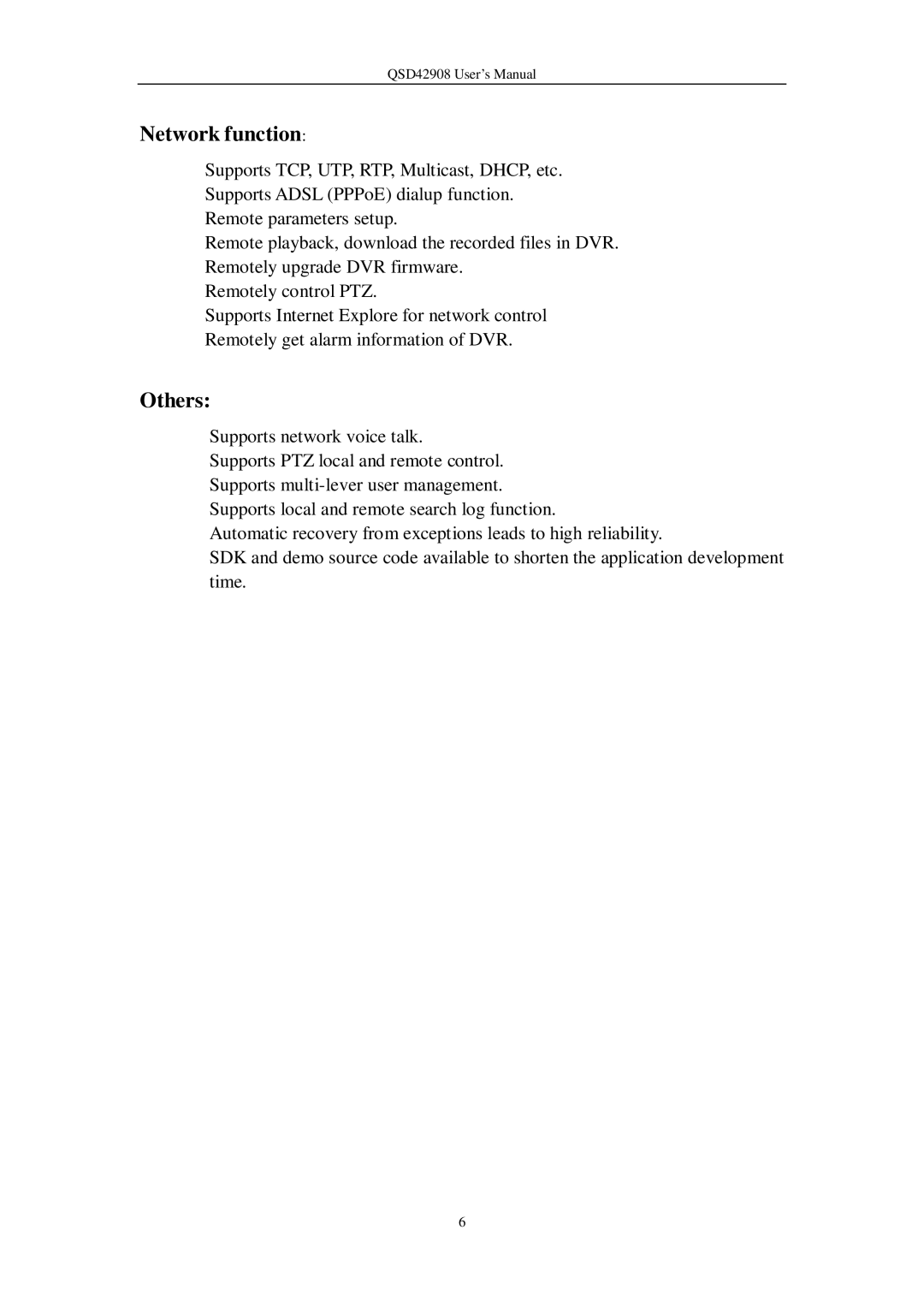 Q-See QSD42908 user manual Network function, Others 