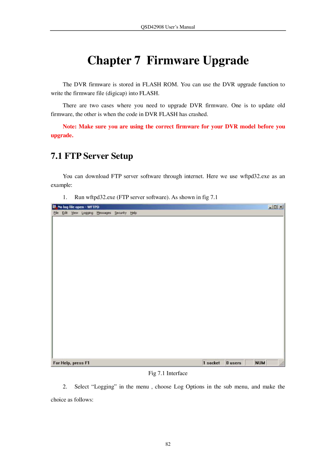 Q-See QSD42908 user manual Firmware Upgrade, FTP Server Setup 