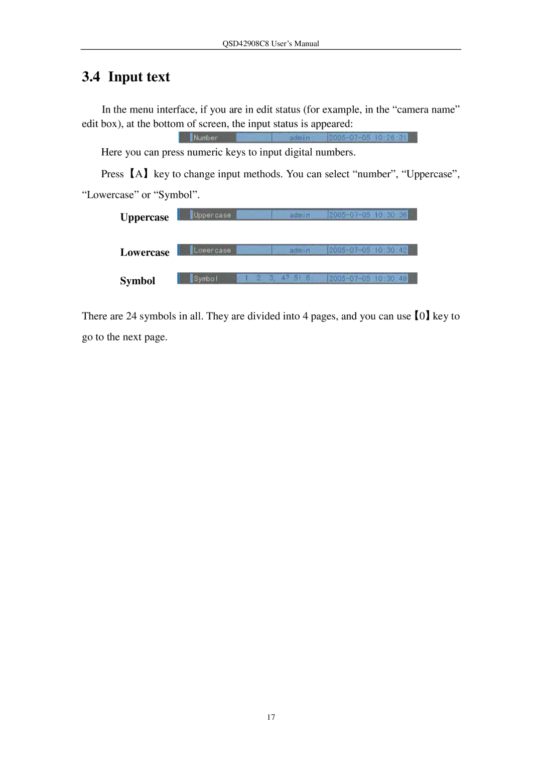 Q-See QSD42908C8 user manual Input text 