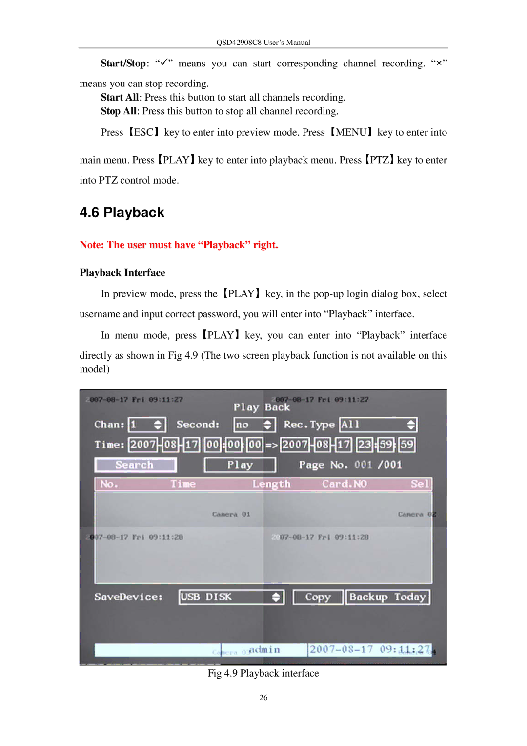 Q-See QSD42908C8 user manual Playback Interface 