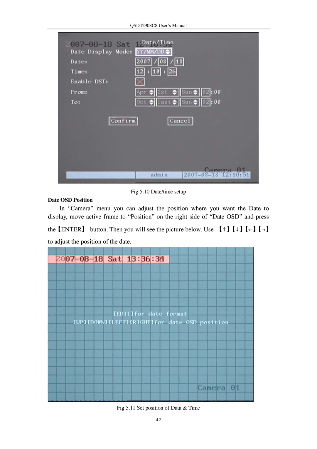 Q-See QSD42908C8 user manual Date OSD Position 