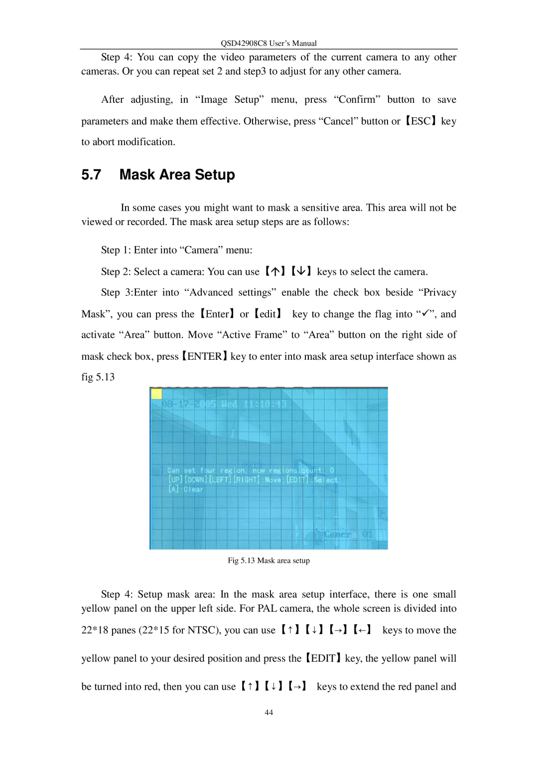 Q-See QSD42908C8 user manual Mask Area Setup 