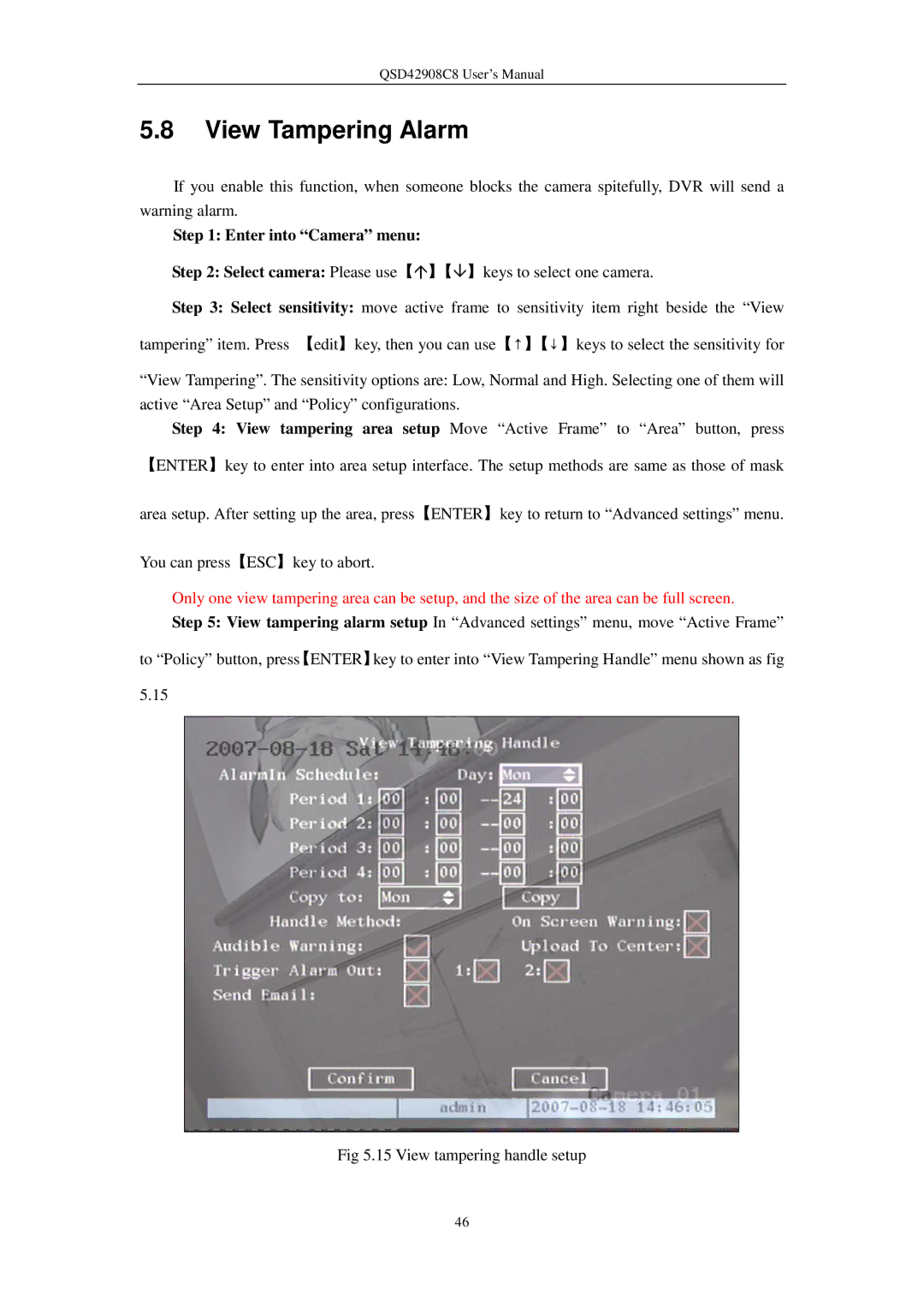 Q-See QSD42908C8 user manual View Tampering Alarm, Enter into Camera menu 