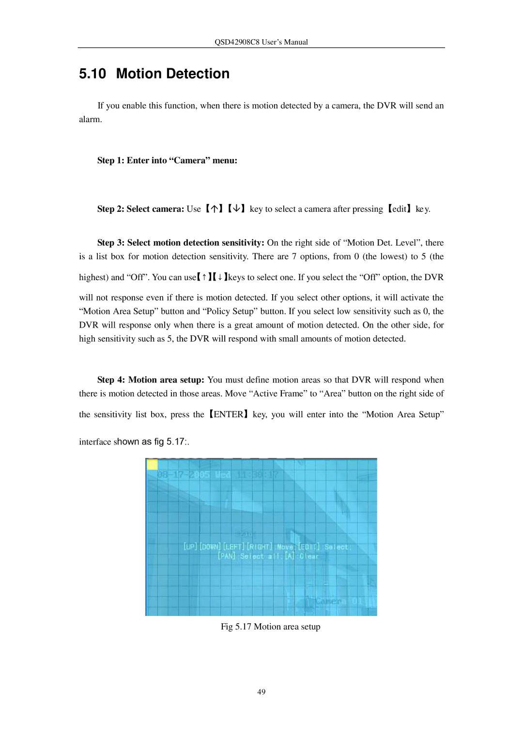 Q-See QSD42908C8 user manual Motion Detection, Interface shown as fig 