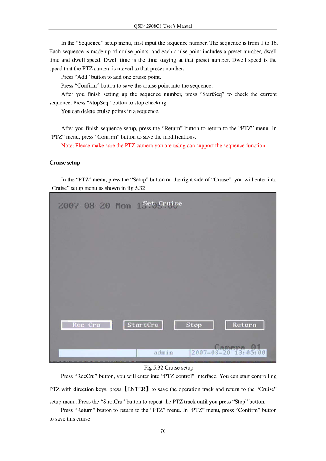 Q-See QSD42908C8 user manual Cruise setup 