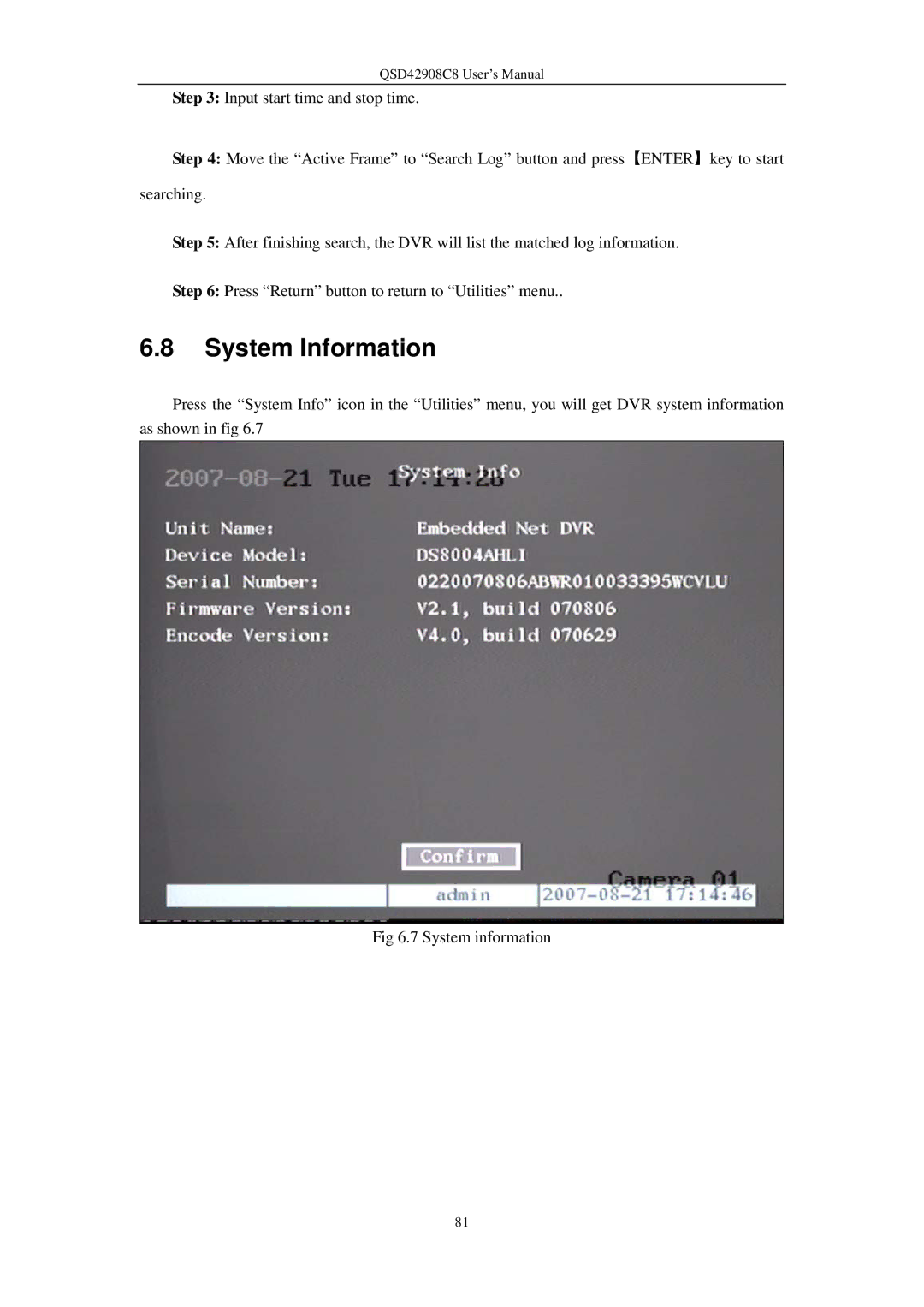 Q-See QSD42908C8 user manual System Information 