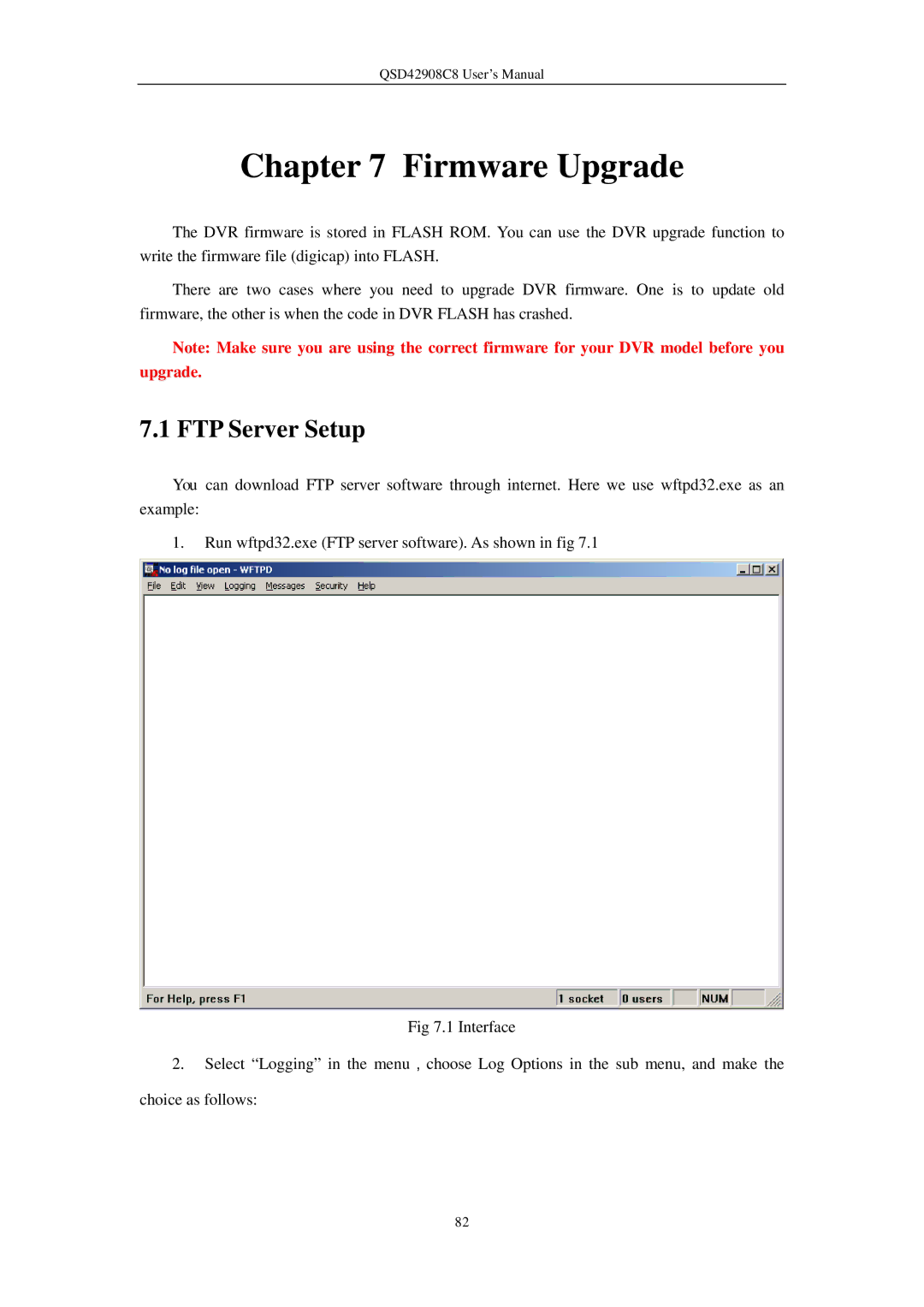 Q-See QSD42908C8 user manual Firmware Upgrade, FTP Server Setup 