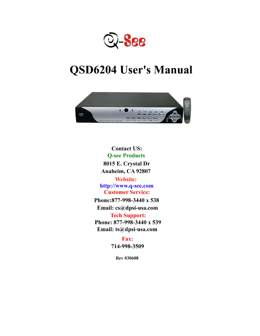 Q-See QSD6204 manual 