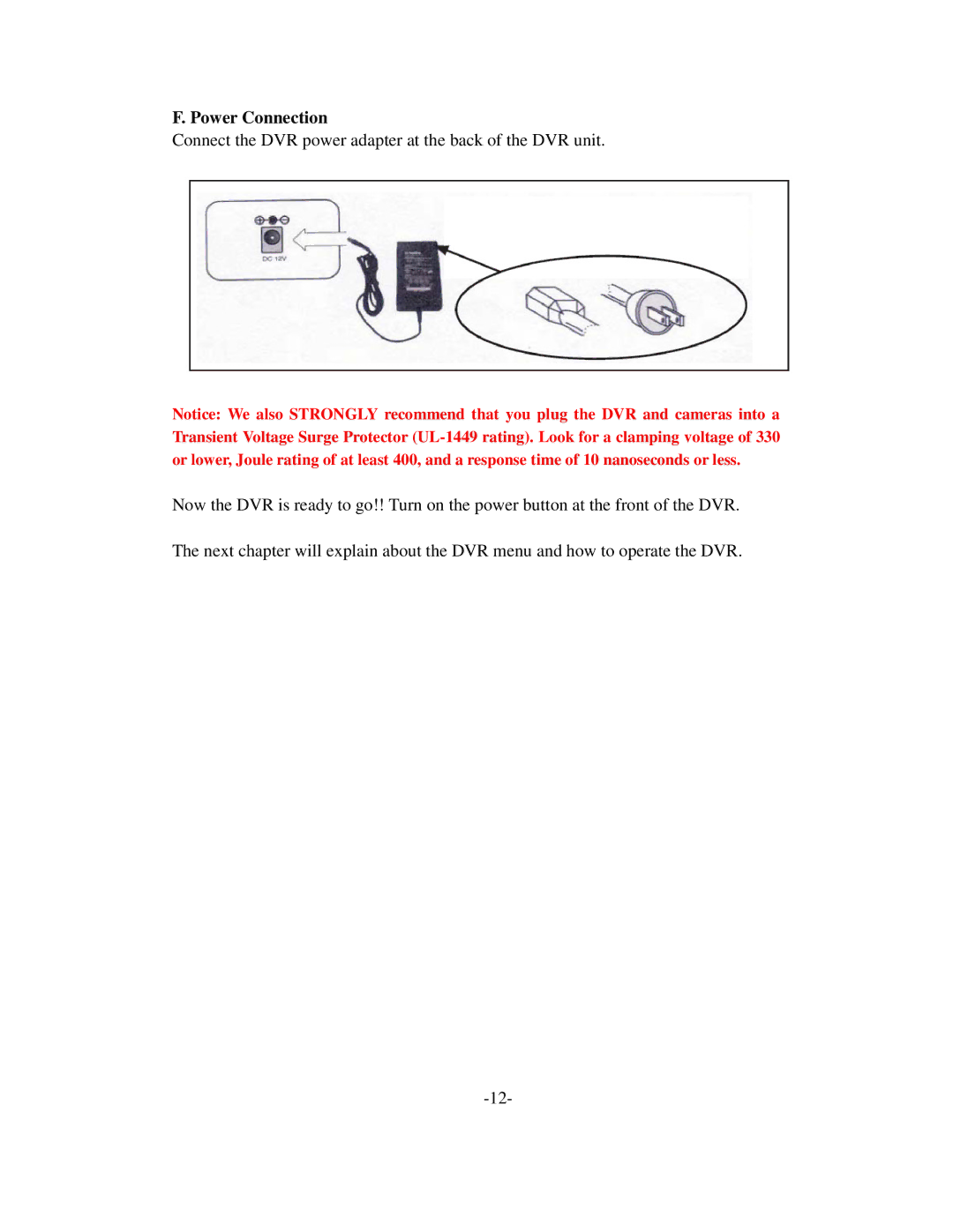 Q-See QSD6204 manual Power Connection 