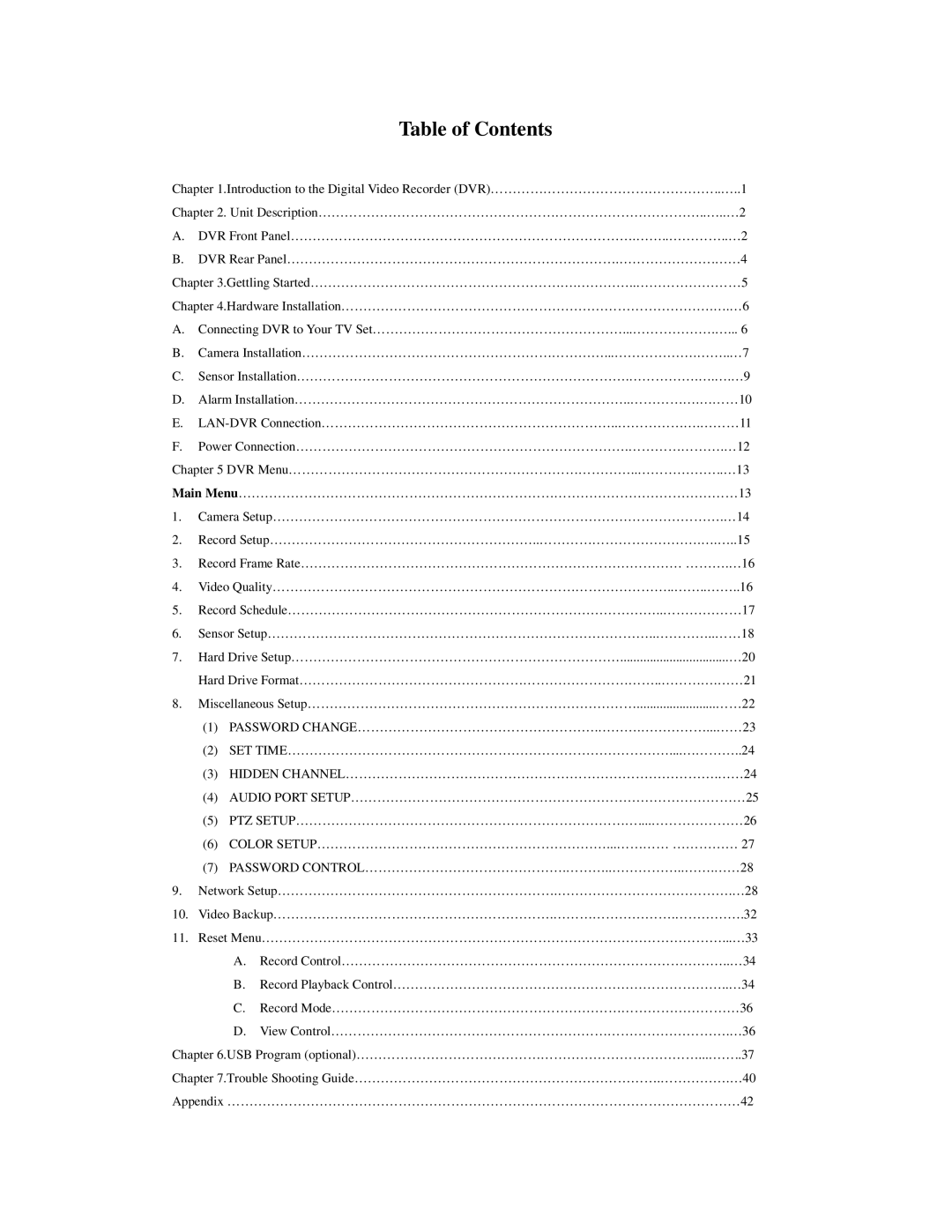 Q-See QSD6204 manual Table of Contents 