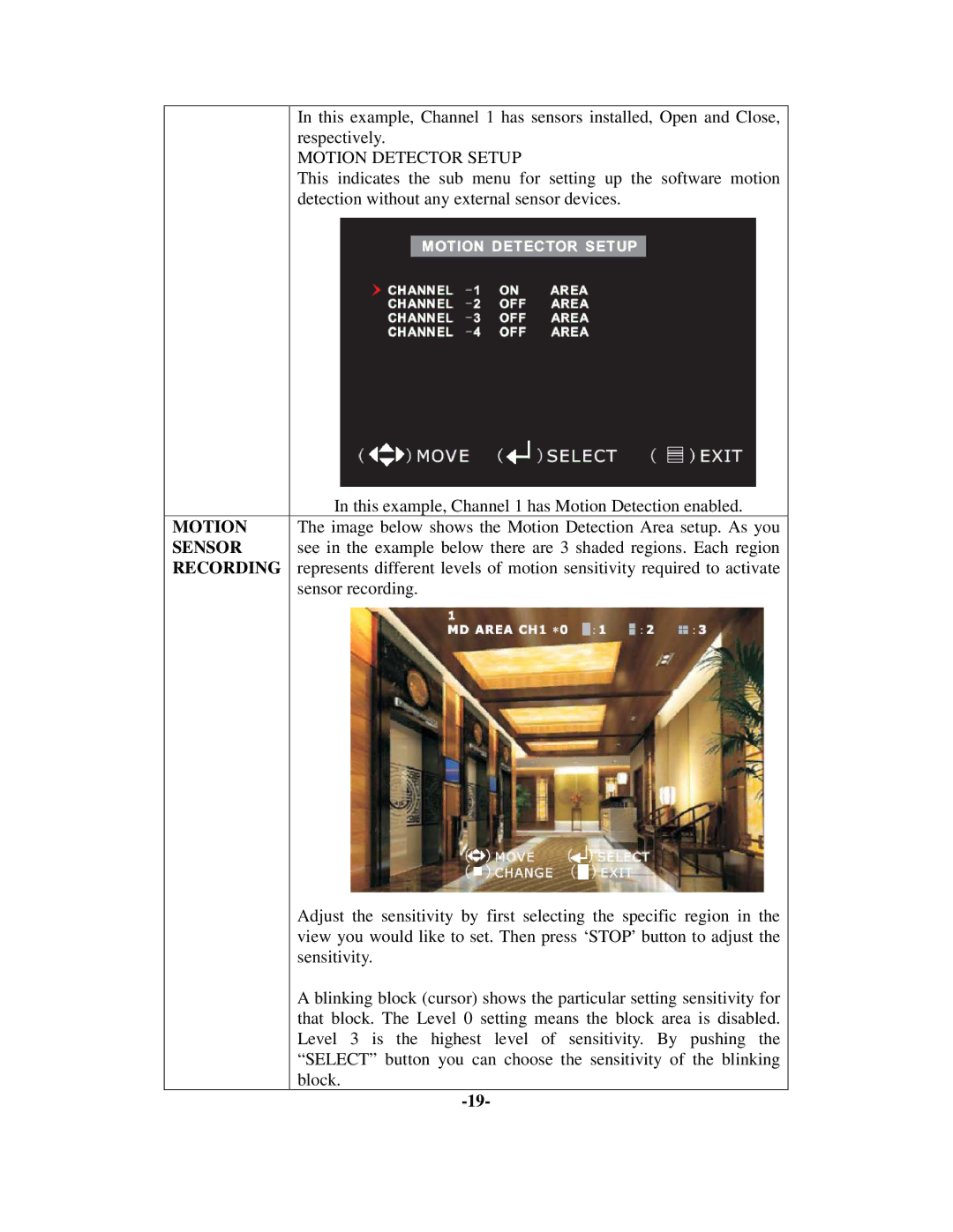 Q-See QSD6204 manual Motion Detector Setup 