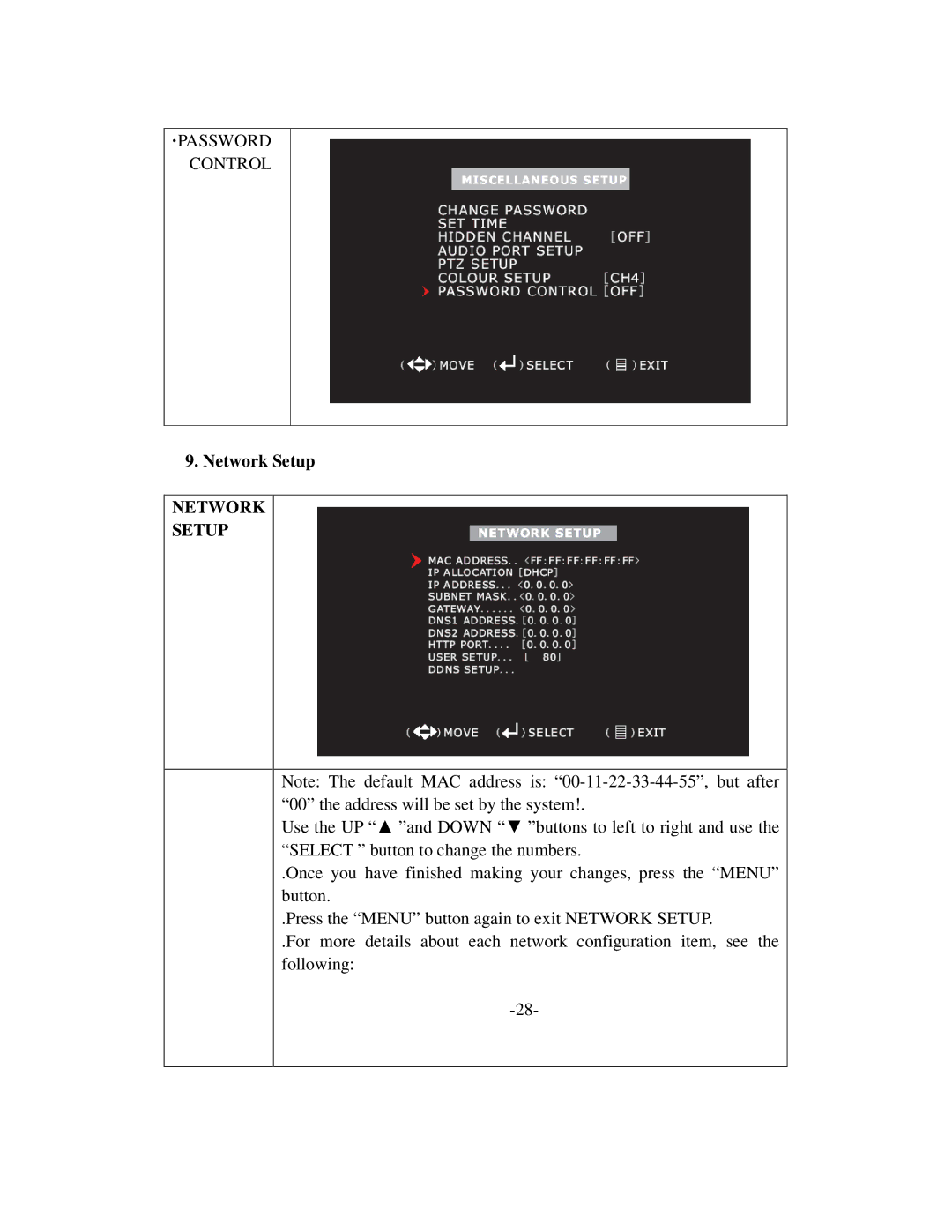 Q-See QSD6204 manual ·PASSWORD Control, Network Setup 