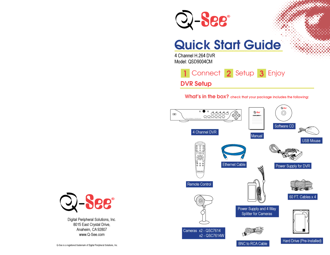 Q-See manual Channel H.264 DVR Model QSD9004CM 