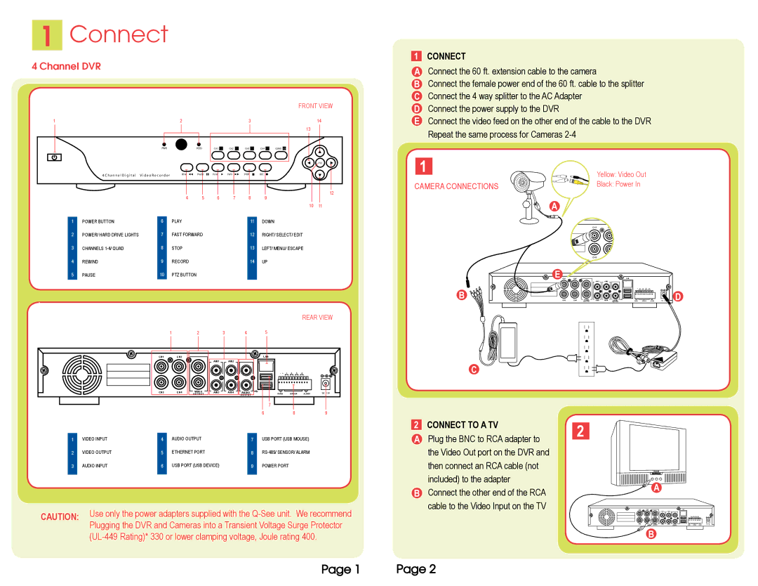 Q-See QSD9004CM manual Connect 