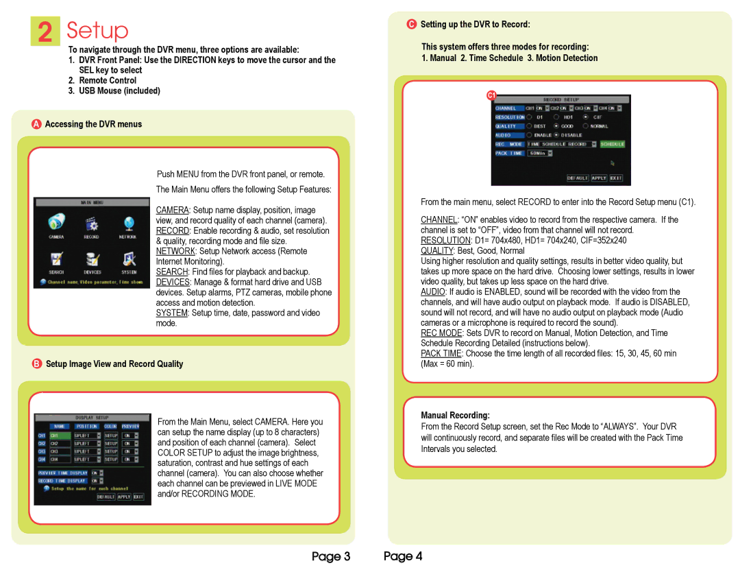 Q-See QSD9004CM manual Setup Image View and Record Quality, Manual Recording 