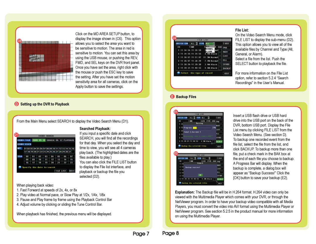 Q-See QSD9004CM manual Setting up the DVR to Playback, Backup Files File List, Searched Playback 