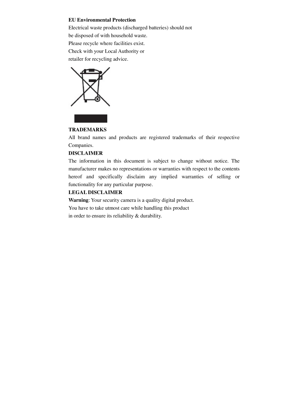 Q-See QSDB8209C manual EU Environmental Protection, Disclaimer 