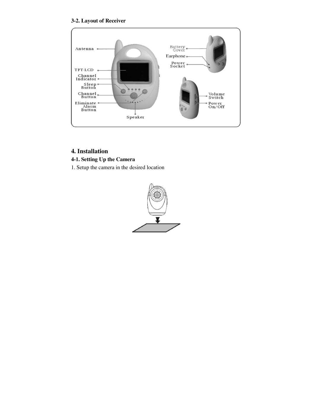 Q-See QSDB8209C manual Installation, Layout of Receiver, Setting Up the Camera 