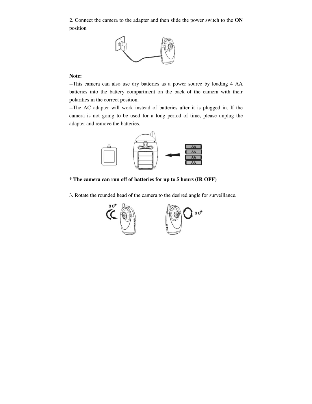 Q-See QSDB8209C manual Camera can run off of batteries for up to 5 hours IR OFF 