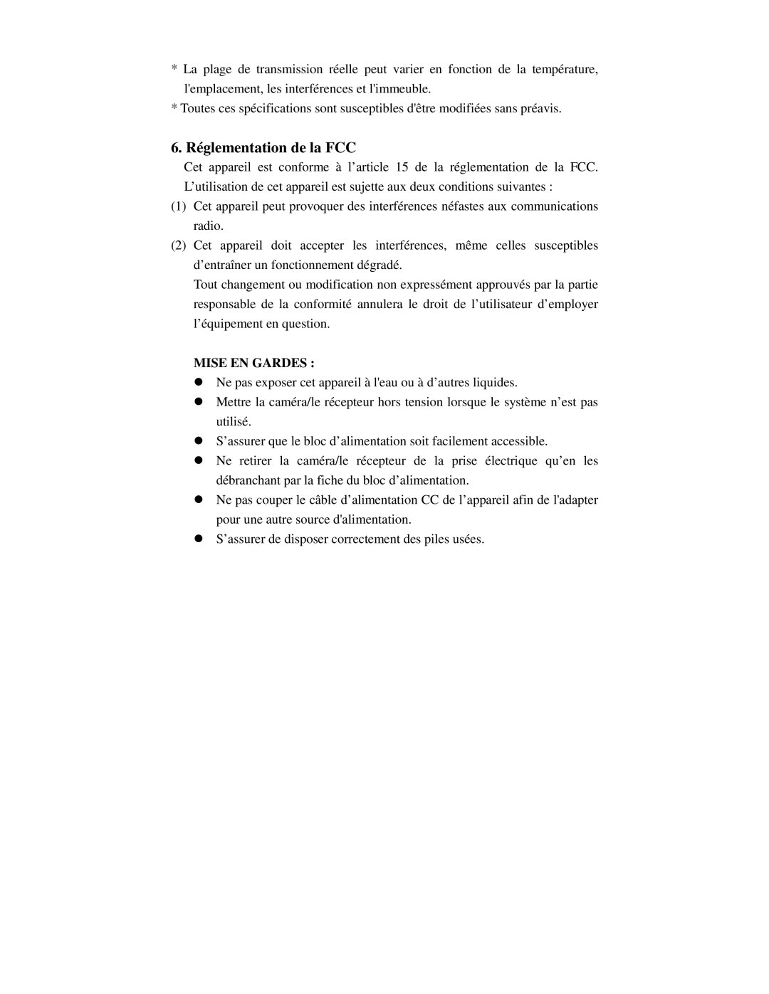 Q-See QSDB8209C manual Réglementation de la FCC, Mise EN Gardes 