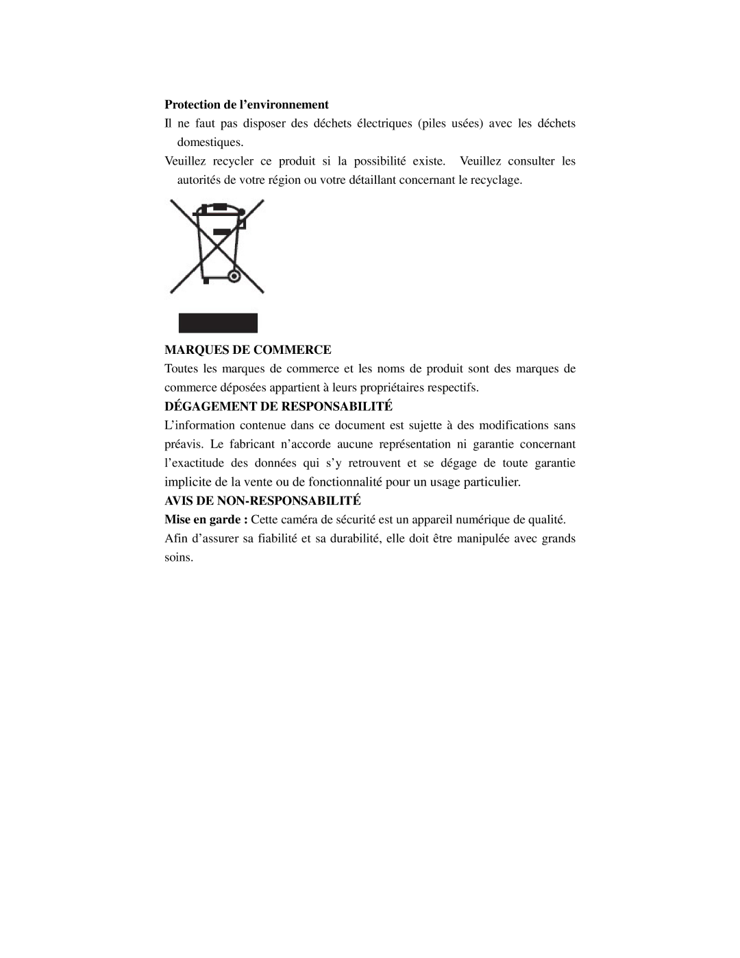 Q-See QSDB8209C manual Protection de l’environnement, Marques DE Commerce 