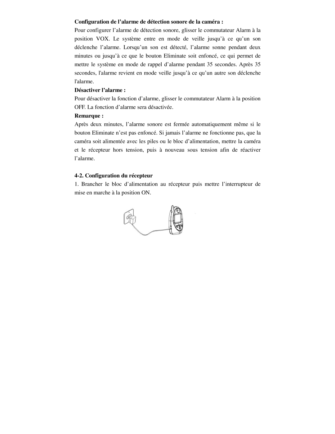 Q-See QSDB8209C manual Configuration de l’alarme de détection sonore de la caméra, Désactiver l’alarme 