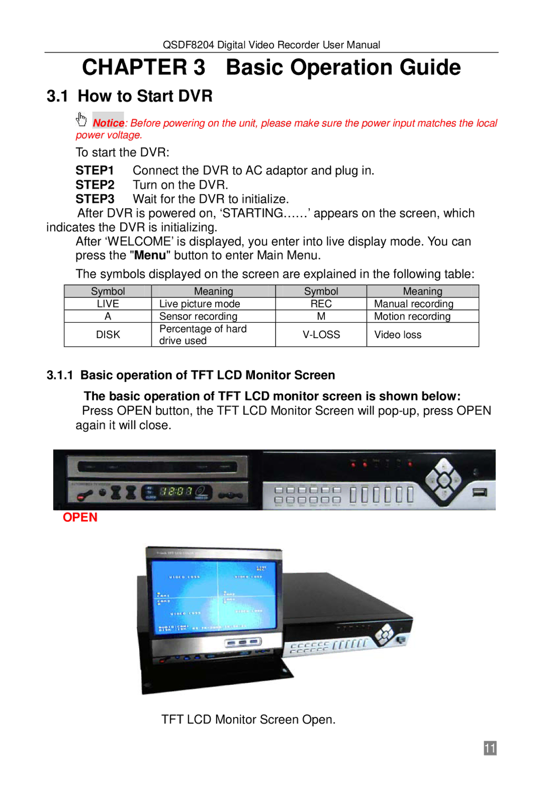 Q-See QSDF8204 user manual Basic Operation Guide, How to Start DVR 