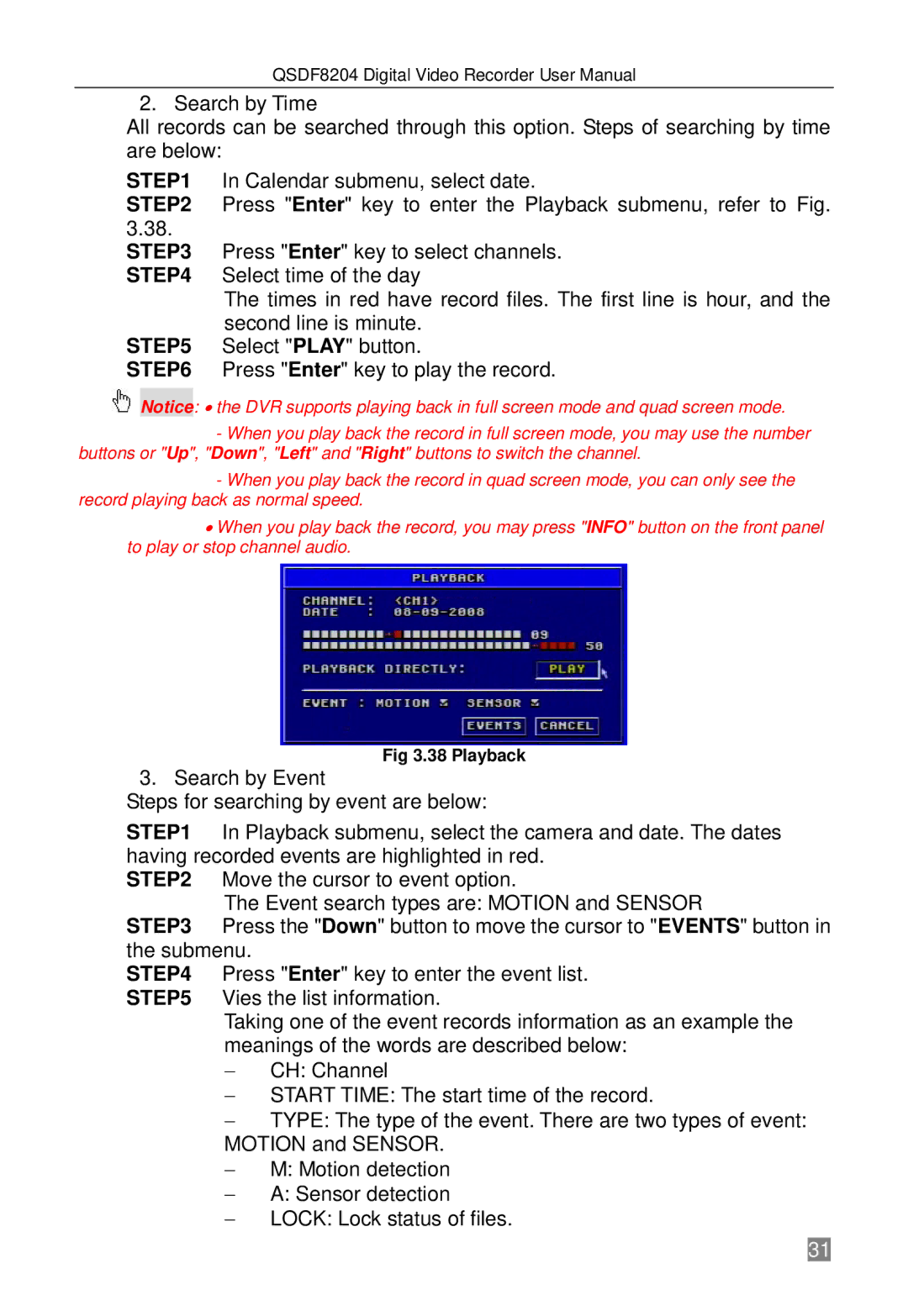 Q-See QSDF8204 user manual Playback 