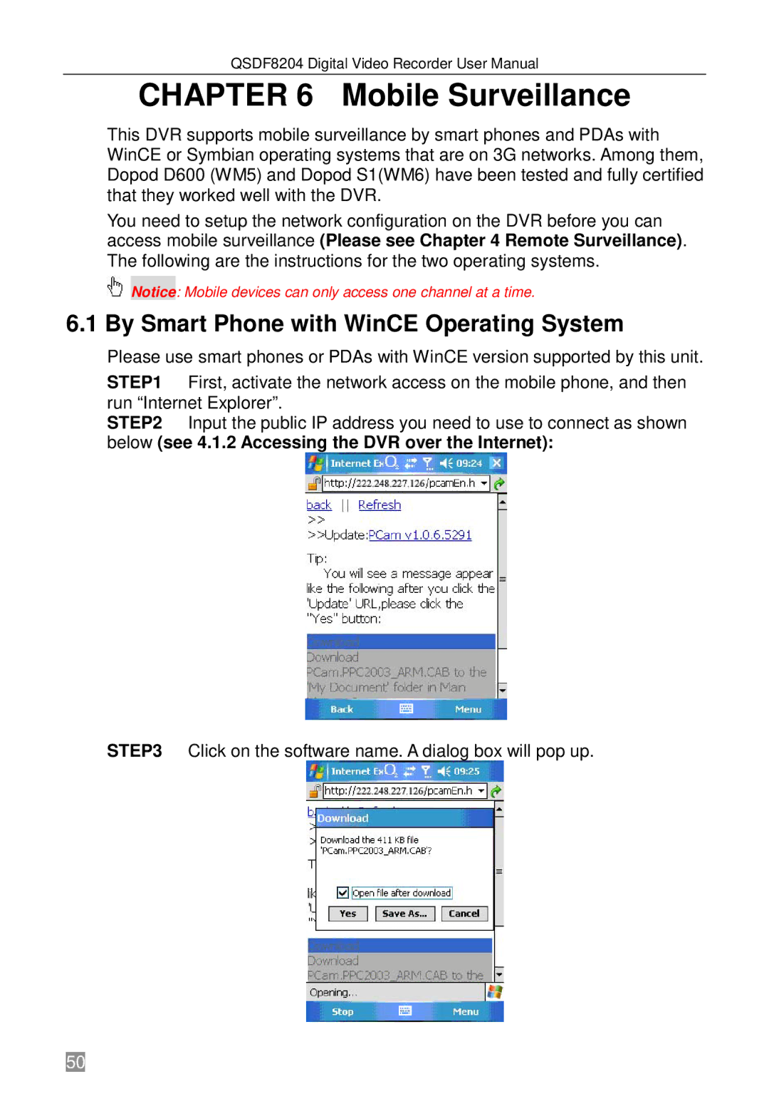 Q-See QSDF8204 user manual Mobile Surveillance, By Smart Phone with WinCE Operating System 