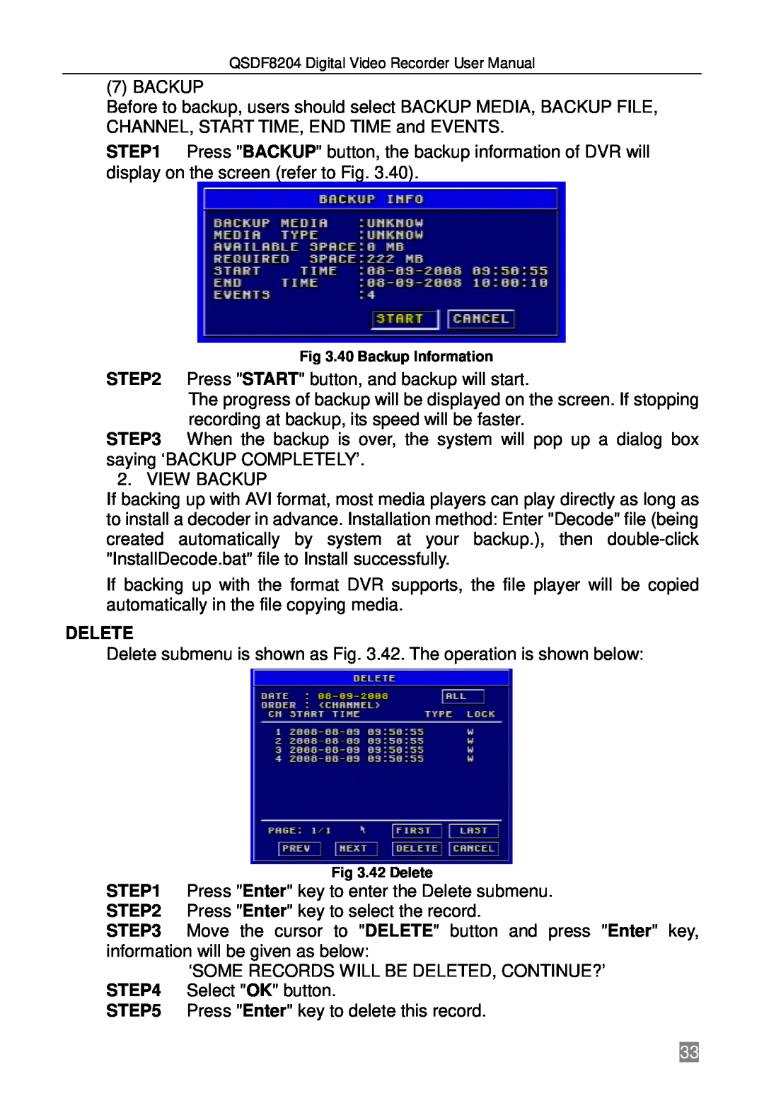 Q-See QSDF8204 user manual Delete 