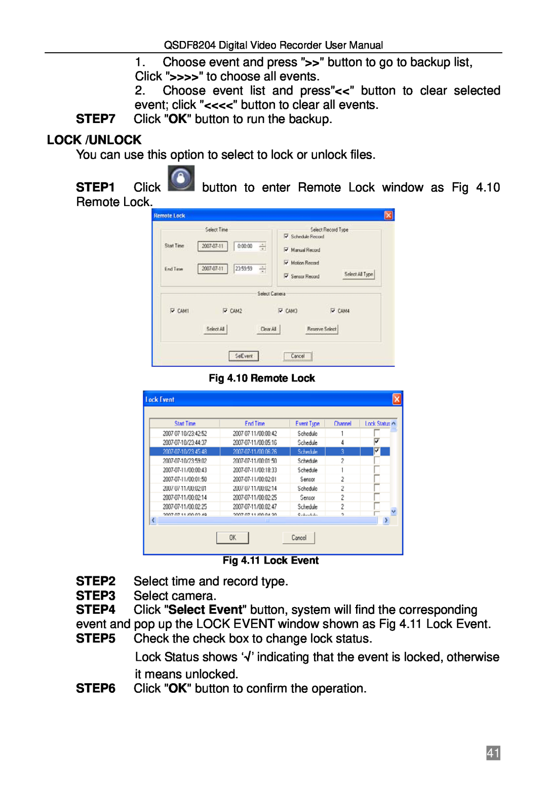 Q-See QSDF8204 user manual Lock /Unlock 