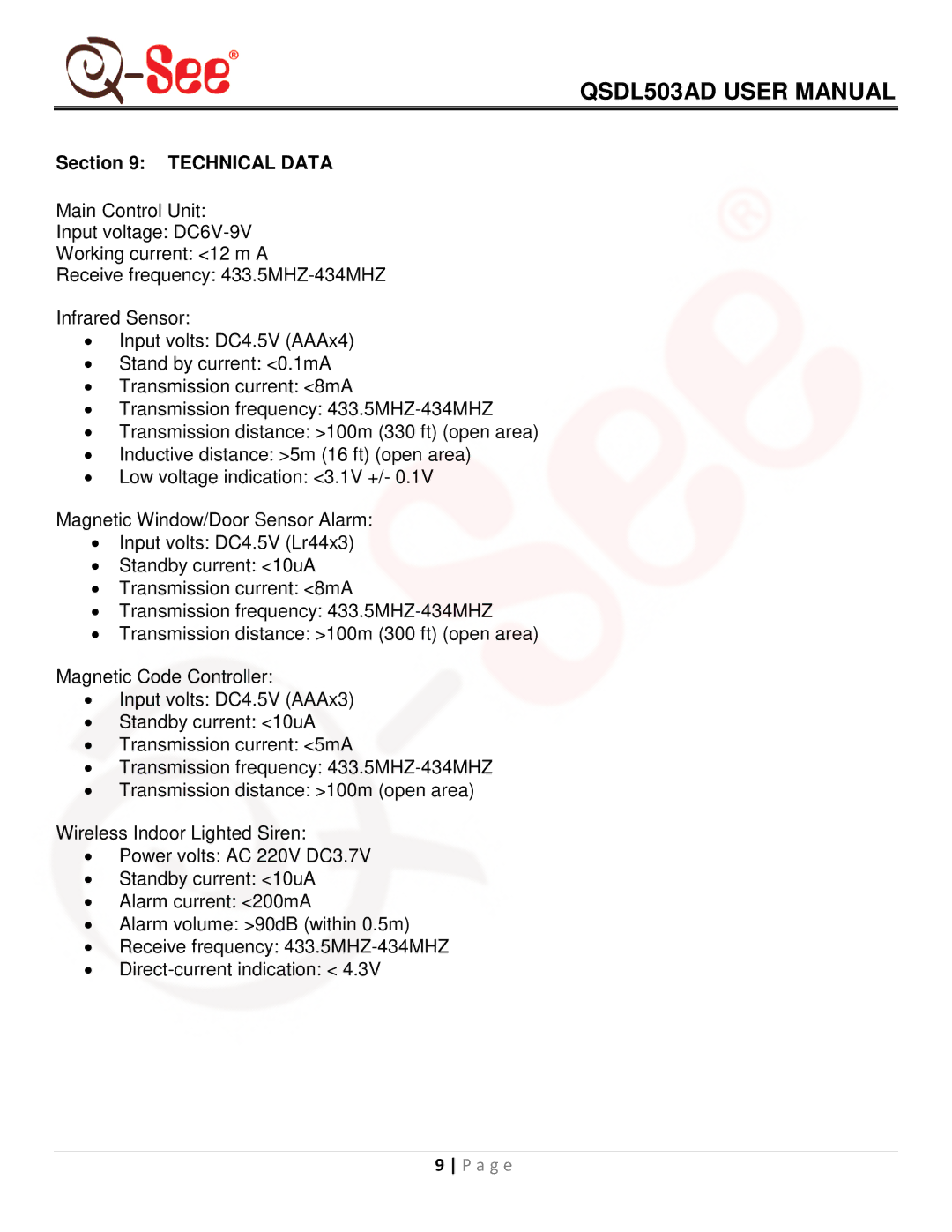 Q-See QSDL503AD user manual Technical Data 