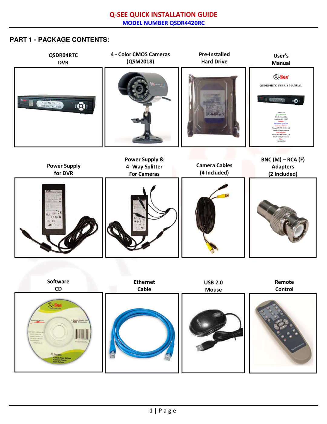 Q-See QSDR4420RC manual See Quick Installation Guide 