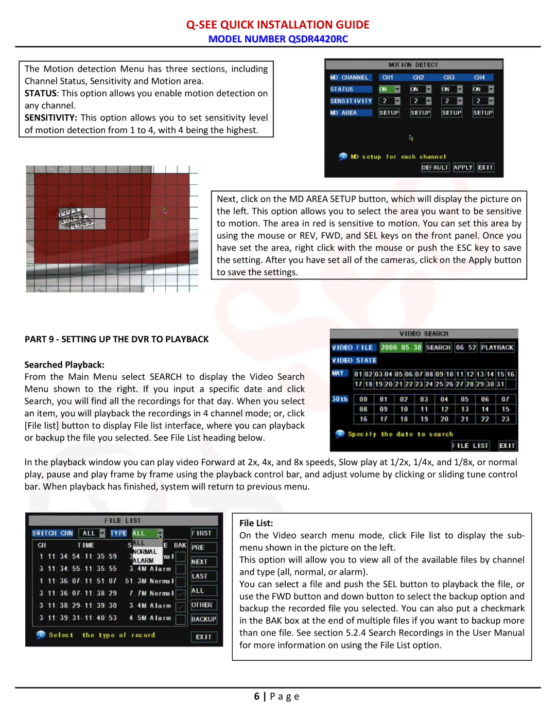 Q-See QSDR4420RC manual Searched Playback, File List 