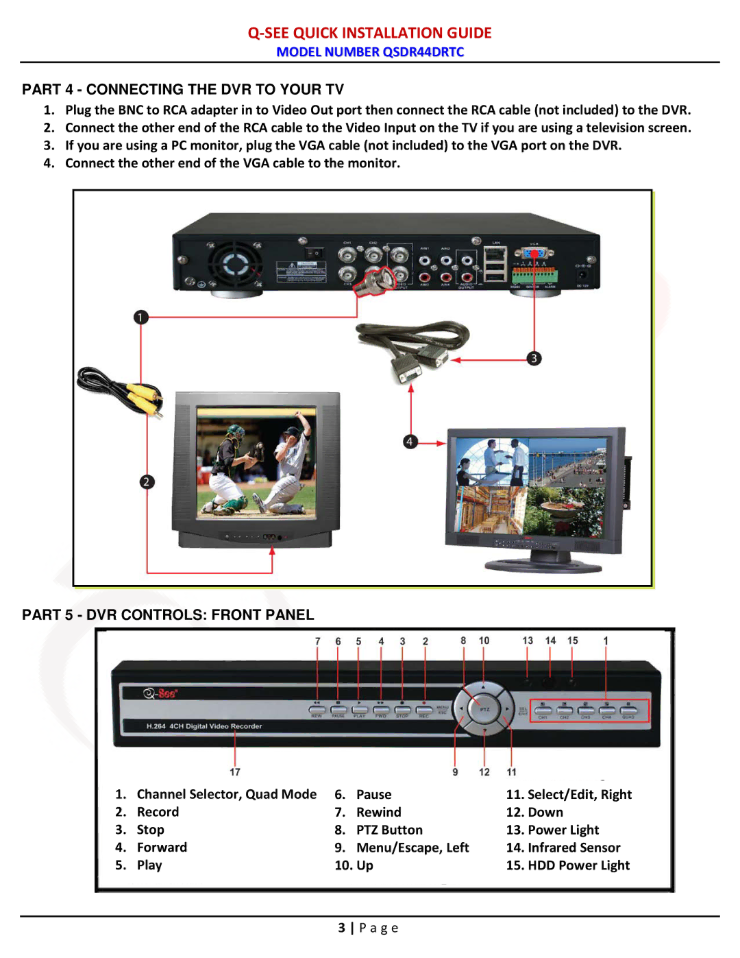 Q-See qsdr44drtc manual Rew 