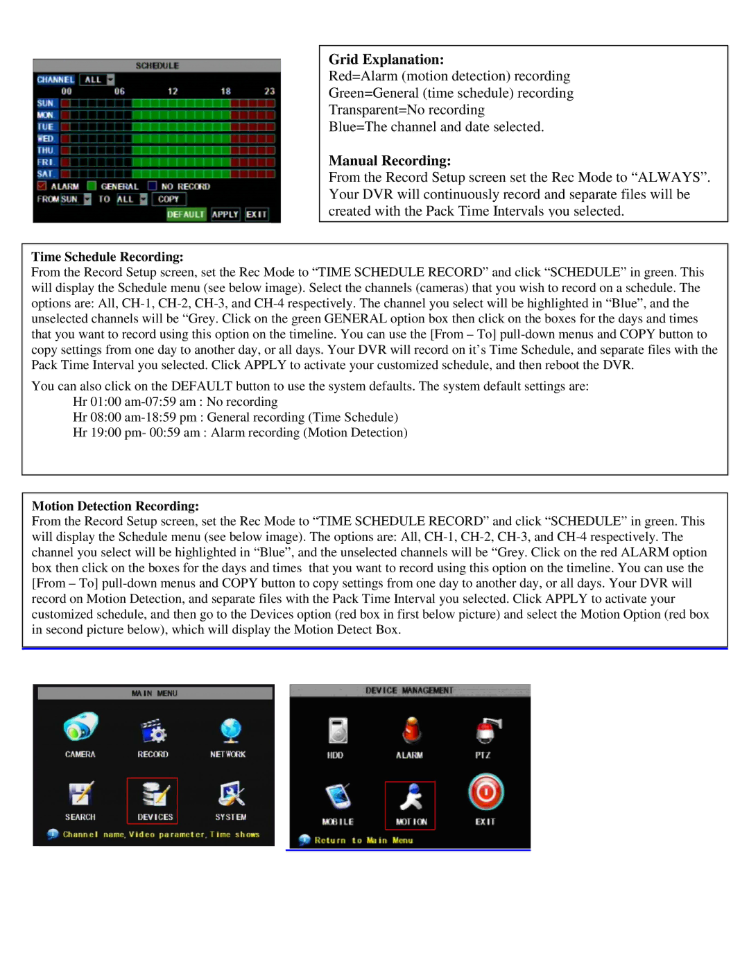 Q-See QSDR4V4MRTC manual Grid Explanation, Manual Recording 