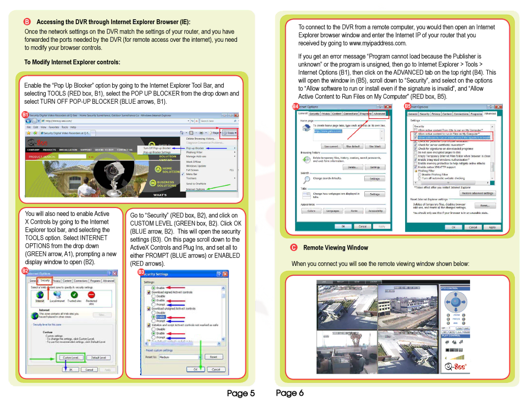 Q-See QSDR16RTC/B, QSDR74RTS Accessing the DVR through Internet Explorer Browser IE, To Modify Internet Explorer controls 