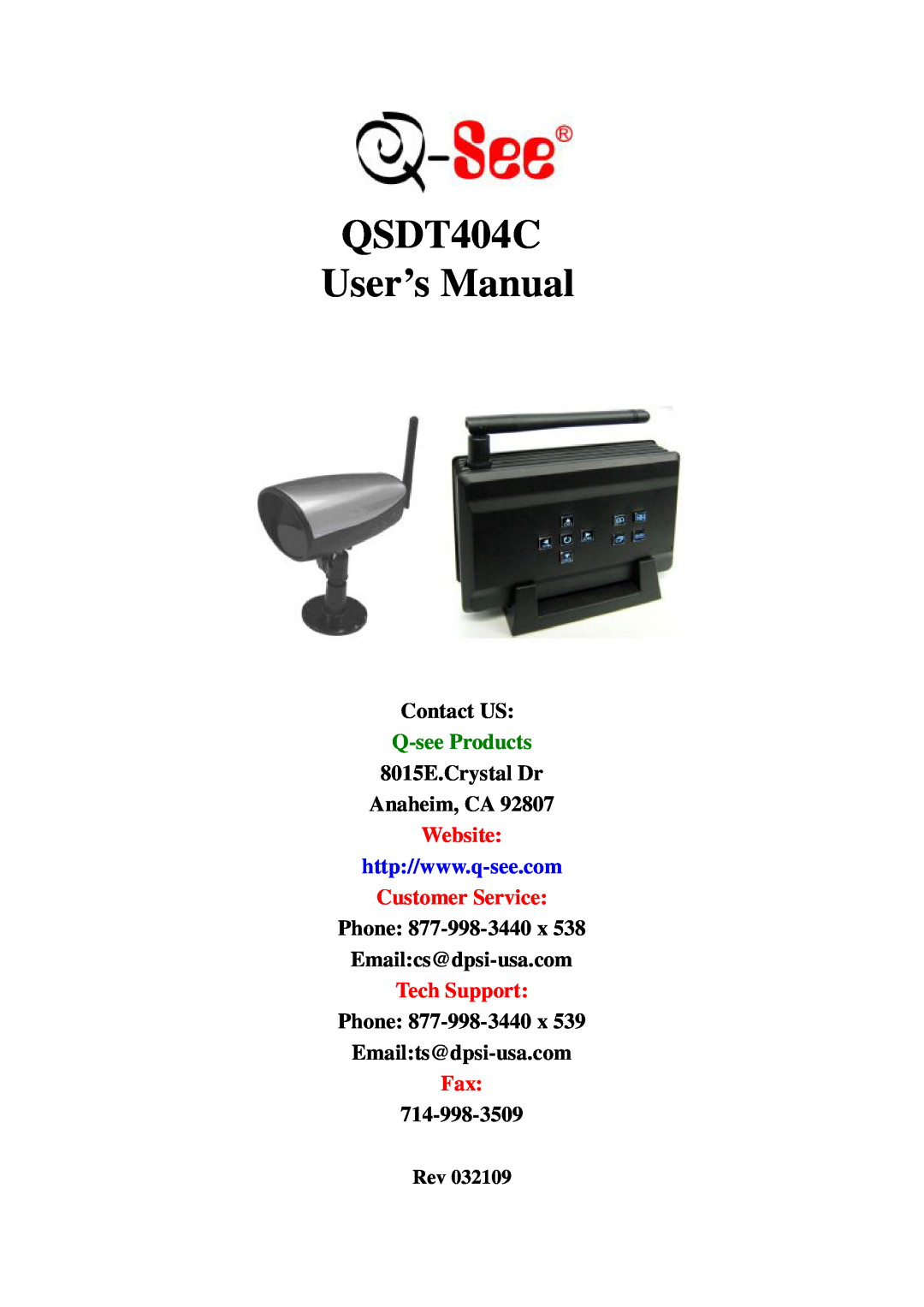 Q-See QSDT404C user manual Contact US, Q-seeProducts, 8015E.Crystal Dr Anaheim, CA, Website, Customer Service 