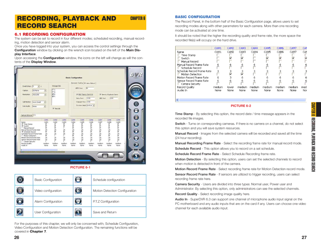 Q-See QSDT16PCRC, QSDT8PCRC RECORDING, Playback and Chapter Record Search, Recording Configuration, Basic Configuration 