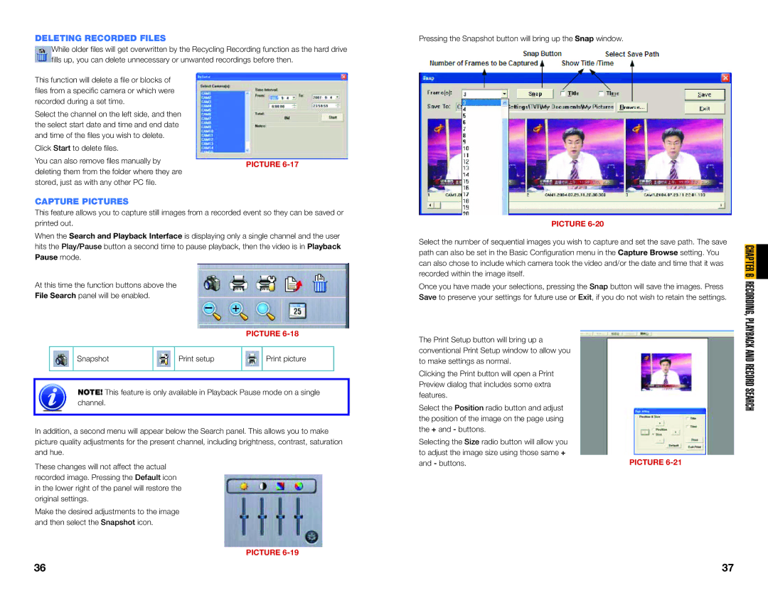 Q-See QSDT8PCDP, QSDT8PCRC, QSDT16PCRC user manual Deleting Recorded Files, Capture Pictures 