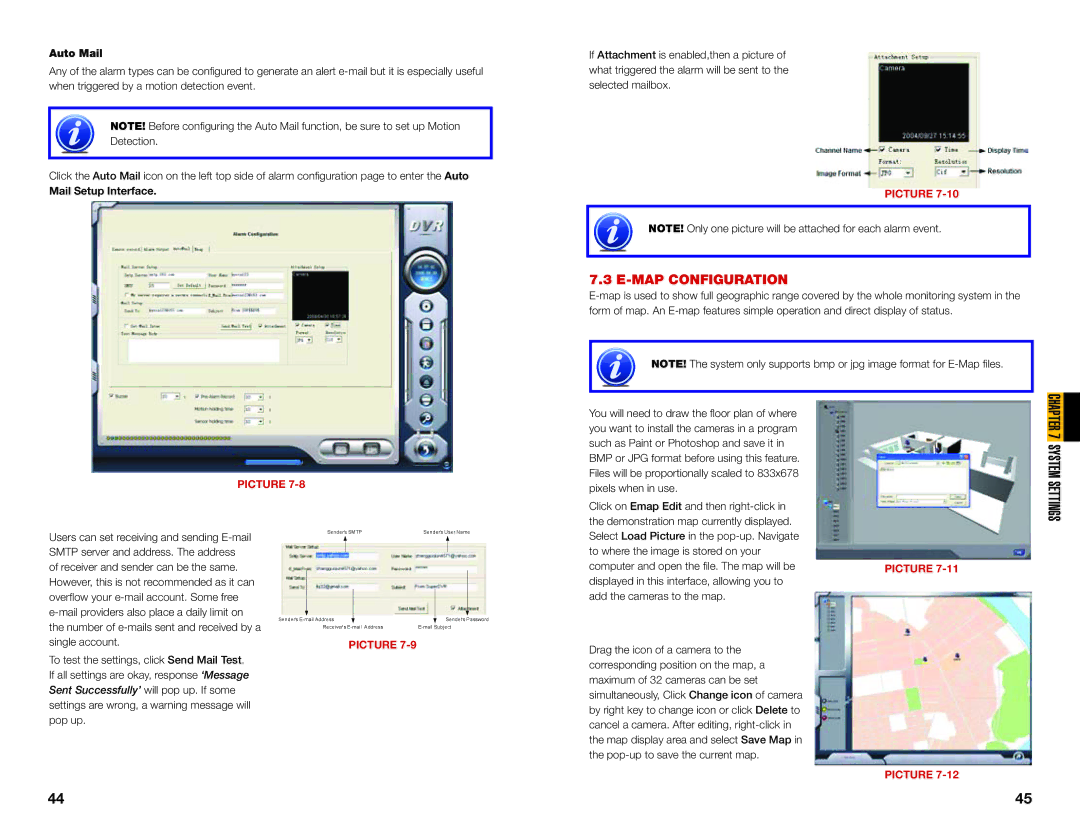 Q-See QSDT16PCRC, QSDT8PCRC, QSDT8PCDP user manual MAP Configuration, Auto Mail, Mail Setup Interface 