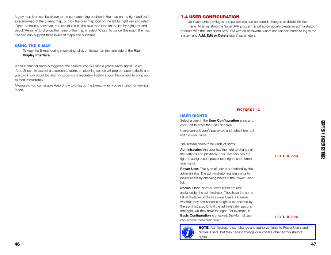 Q-See QSDT8PCRC, QSDT8PCDP, QSDT16PCRC user manual User Configuration, Using the E-MAP, User Rights 