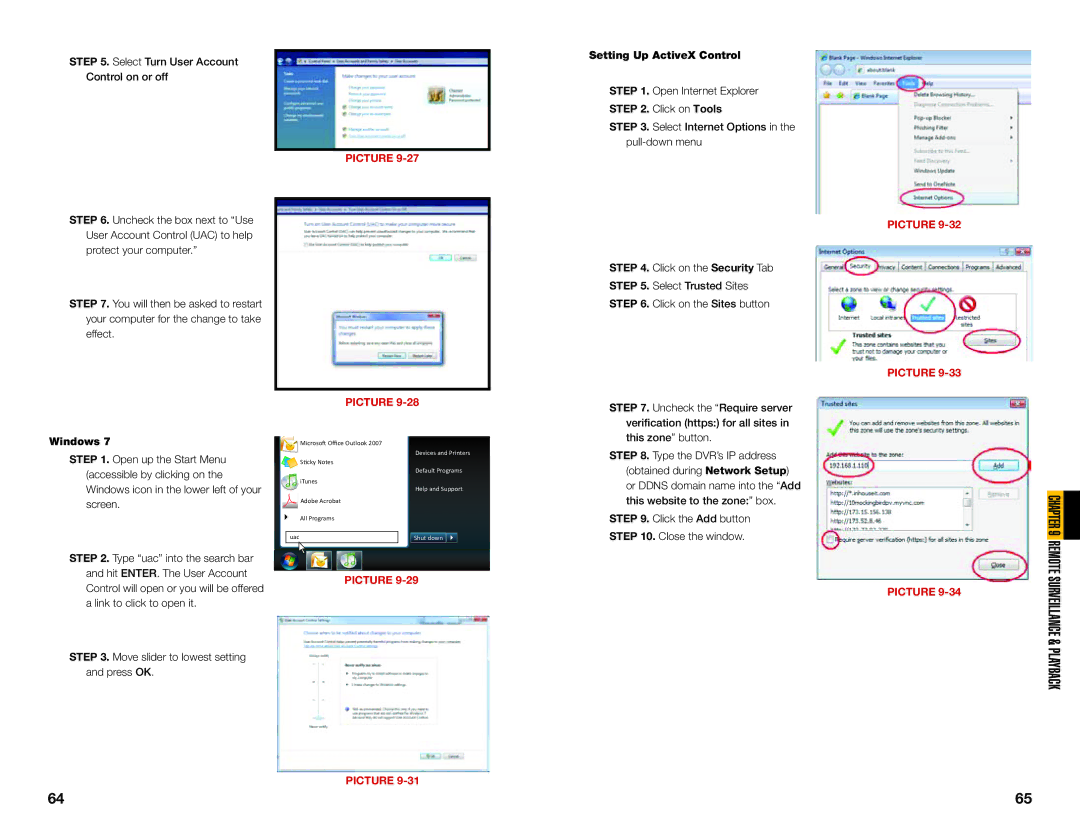 Q-See QSDT8PCRC, QSDT8PCDP, QSDT16PCRC user manual Setting Up ActiveX Control, Click on the Security Tab 